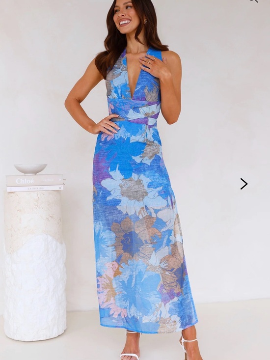 Hello Molly Dresses & Skirts - Hello Molly Blue Floral Plunge Halter Maxi Dress
